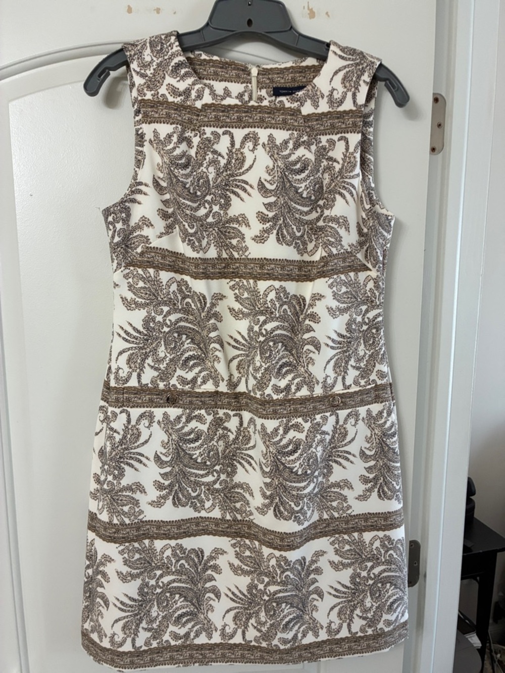 Tommy Hilfiger White Mini Dress with Brown Paisley Print